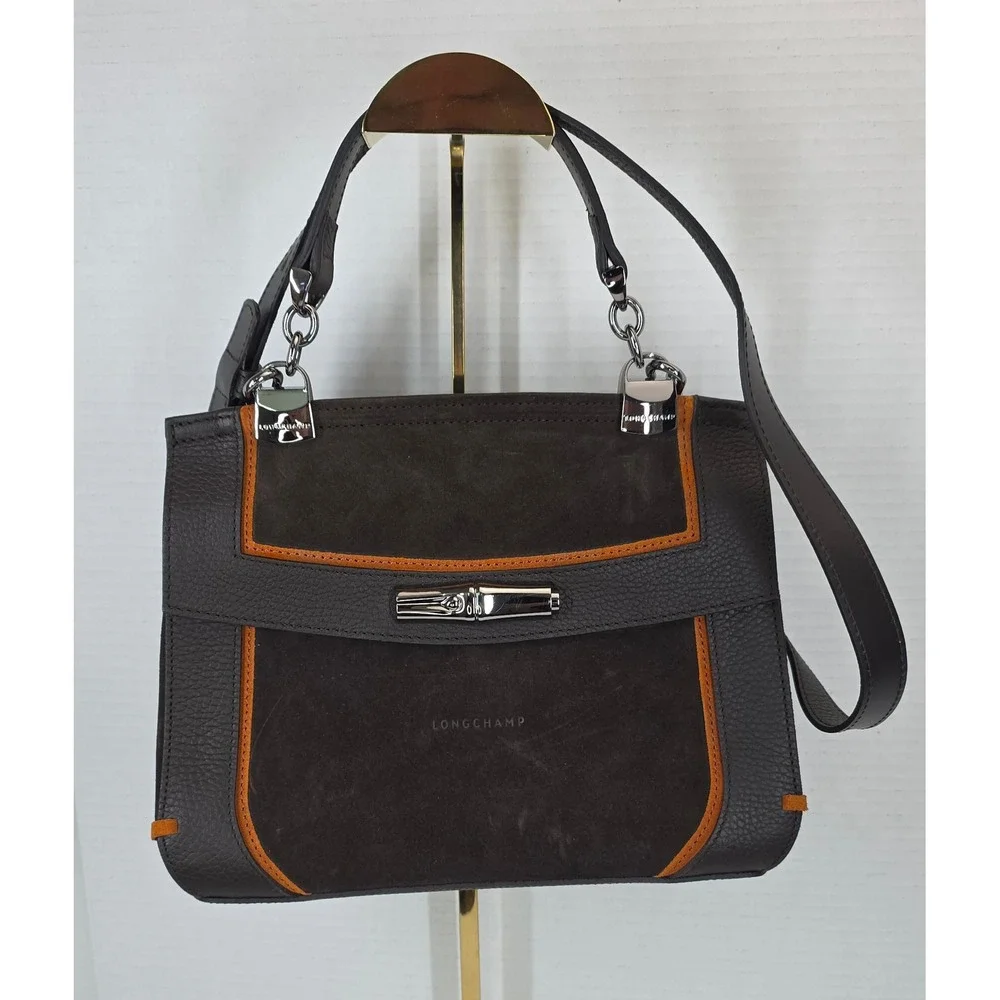 Longchamp Roseau Heritage Brown Leather‎ Suede Bamboo Toggle Bag L2063907 703